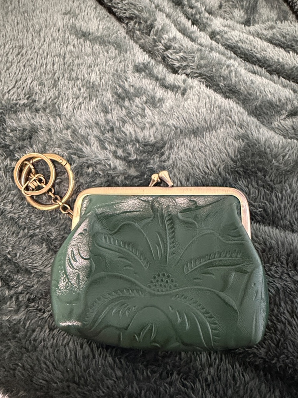 NWOT Patricia Nash Leather Floral Embossed Coin Purse - Dark Green - Picture 3 of 8